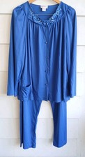 Shadowline Satin Nylon Pajamas Blue Plus Size Sz 44