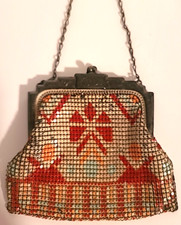 1920s Antique WHITING & DAVIS MESH PURSE ART DECO Southwest Geometric Flapper