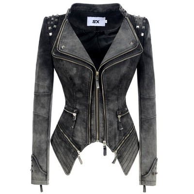 Women s Fashion SX Zippers And Studs Denim Moto Grunge Jacket Size S Size M