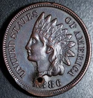 1886 INDIAN HEAD CENT - W LIBERTY & Near 4 DIAMONDS - AU UNC Details - T2 Type 2