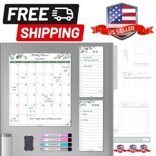 Dry Erase Calendar for Refrigerator, Greenery Magnetic Fridge Calendar Whiteb...