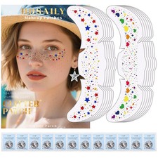 12pcs Multicolor Rainbow Glitter Freckles Face Tattoos for Rave Prom Party