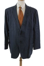Armani Collezioni Mens Linen Long Sleeve Button Lined Collar Blazer Navy Size EU