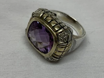 Mens Silver Ring With Amethyst and Diamond! Rare! Amazing!! - Image 1 of 4