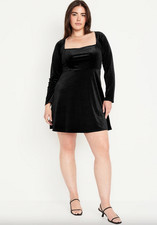OLD NAVY ~ New~ NWT XXL ~ BLACK Fit & Flare Velvet Mini Holiday Glam Dress b53