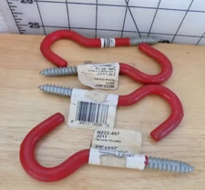 Red Vinyl Coated Screw-In Hooks, Round End, National Mfg. New Old Stock