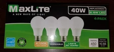  Maxlite 40w Equivalent LED 4 Soft White Bulbs 2700k Dimmable A19