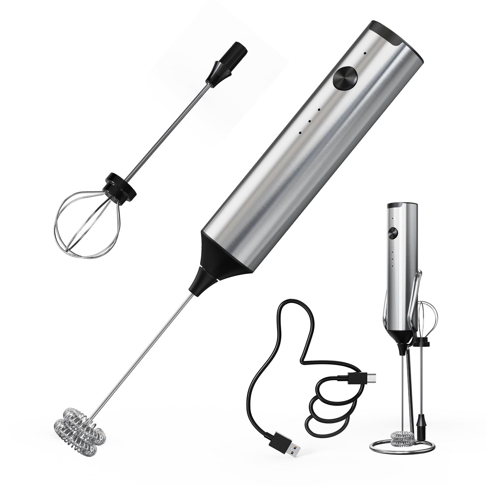 Powerful Milk Frother Handheld with 3-Speed, Coffee Frother Wand Rechargeable...