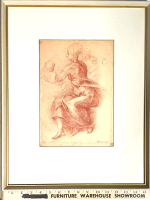European Old Master Red Chalk Drawing Print Michelangelo  Study of Seated Women