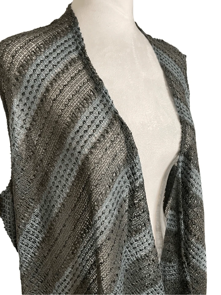 LOGO by Lori Goldstein Womens 3X Knit Crochet Cascading Vest Sequins Aqua NWT - Image 3 of 4