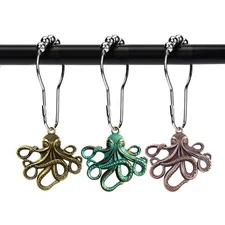 Set of 12 Octopus Shower Curtain Hooks Decorative Home Bathroom Squid Sea Cre...