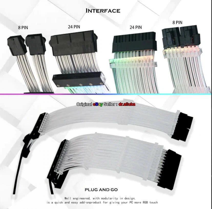 24Pin Addressable RGB Power Extension Cable GPU ATX Strimer 24PIN 8Pin Aura Sync - Image 3 of 4
