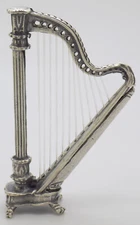 Vintage Italian Handmade Genuine Silver 800 Harp Instrument Figurine Miniature