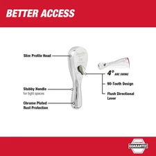 Milwaukee 48-22-9003 1/4” Drive 3" Ratchet Chrome Plated w/ Stubby Handle