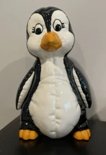 VINTAGE PENGUIN Kimble Mold Ceramic Hand Painted Quilted Black White