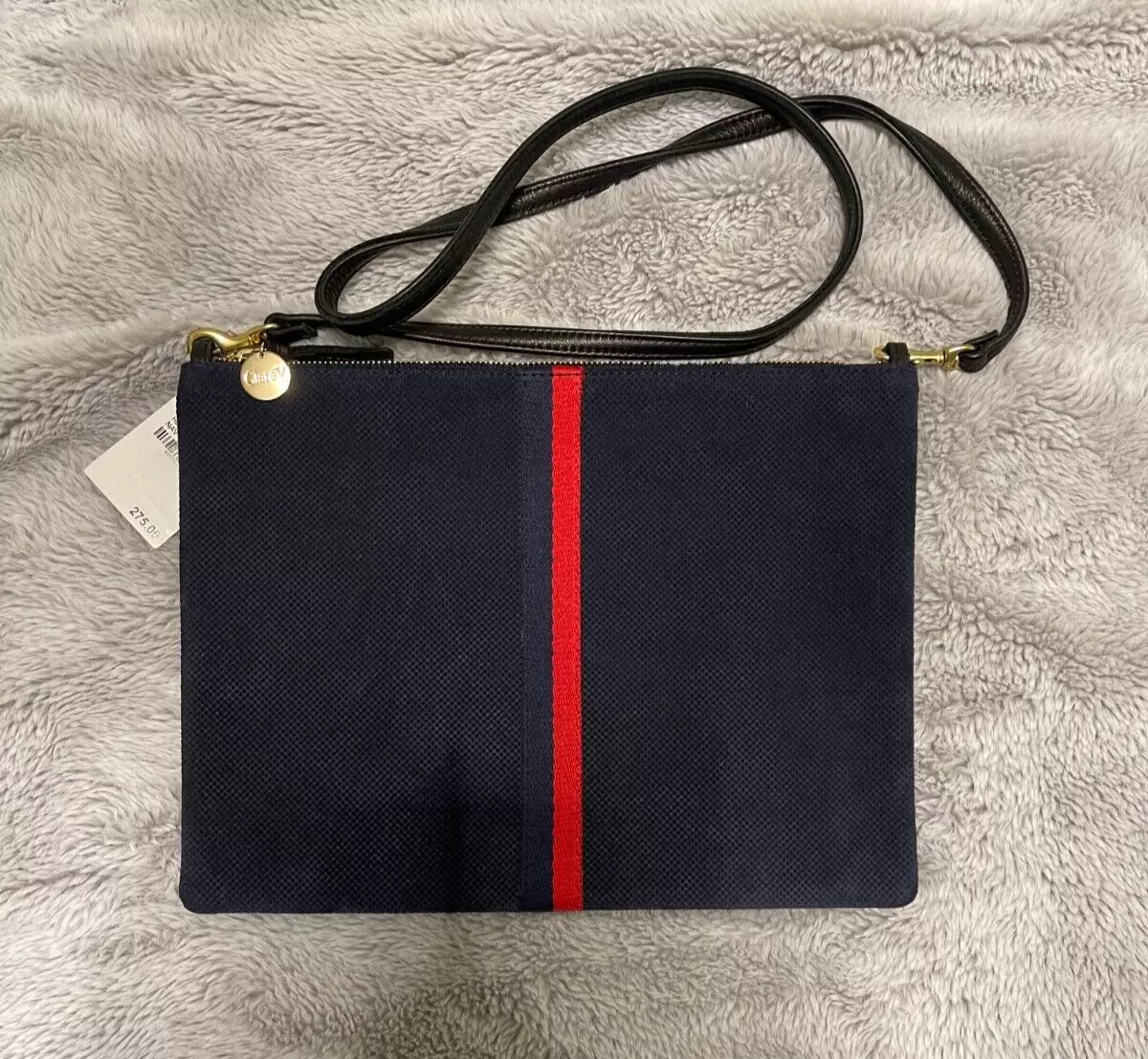 Clare V. Sac Bretelle Navy Perf Suede w Stripes Crossbody Bag NWT Perforated