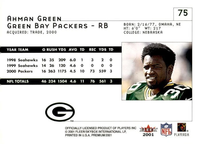2001 Fleer Premium #75 Ahman Green - Image 2 of 2