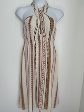ASTR the Label Cream Floral Printed Midi Dress Sz Large Halter Key Hole EUC
