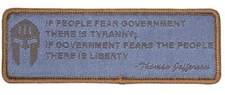 THOMAS JEFFERSON QUOTE SPARTAN HELMET TAB TACTICAL HOOK FOREST MORALE PATCH