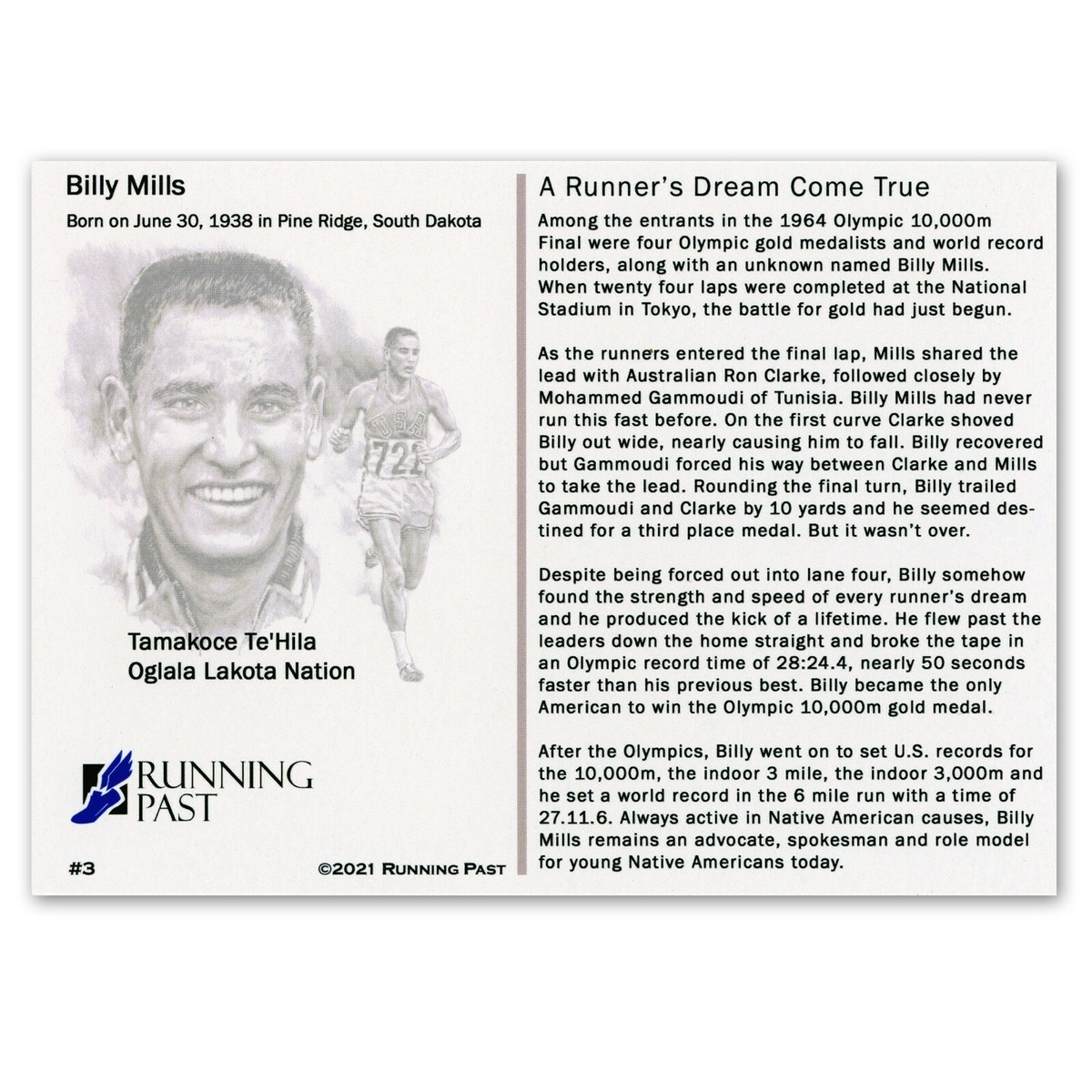 Billy Mills Autographed Card - Olympic 10K Gold - Running Past