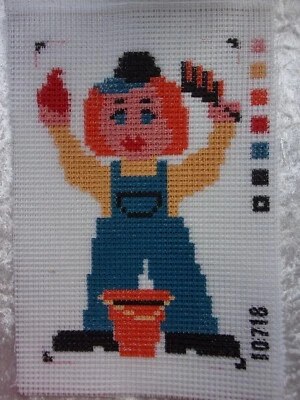 CANEVAS GROS TROUS A BRODER POUR ENFANT CLOWN en salopette 23,5 x 14,5 cm - Photo 1/2