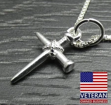 Sterling Silver Religious 3D Cross of Nails Charm Box Chain Necklace 26 inches