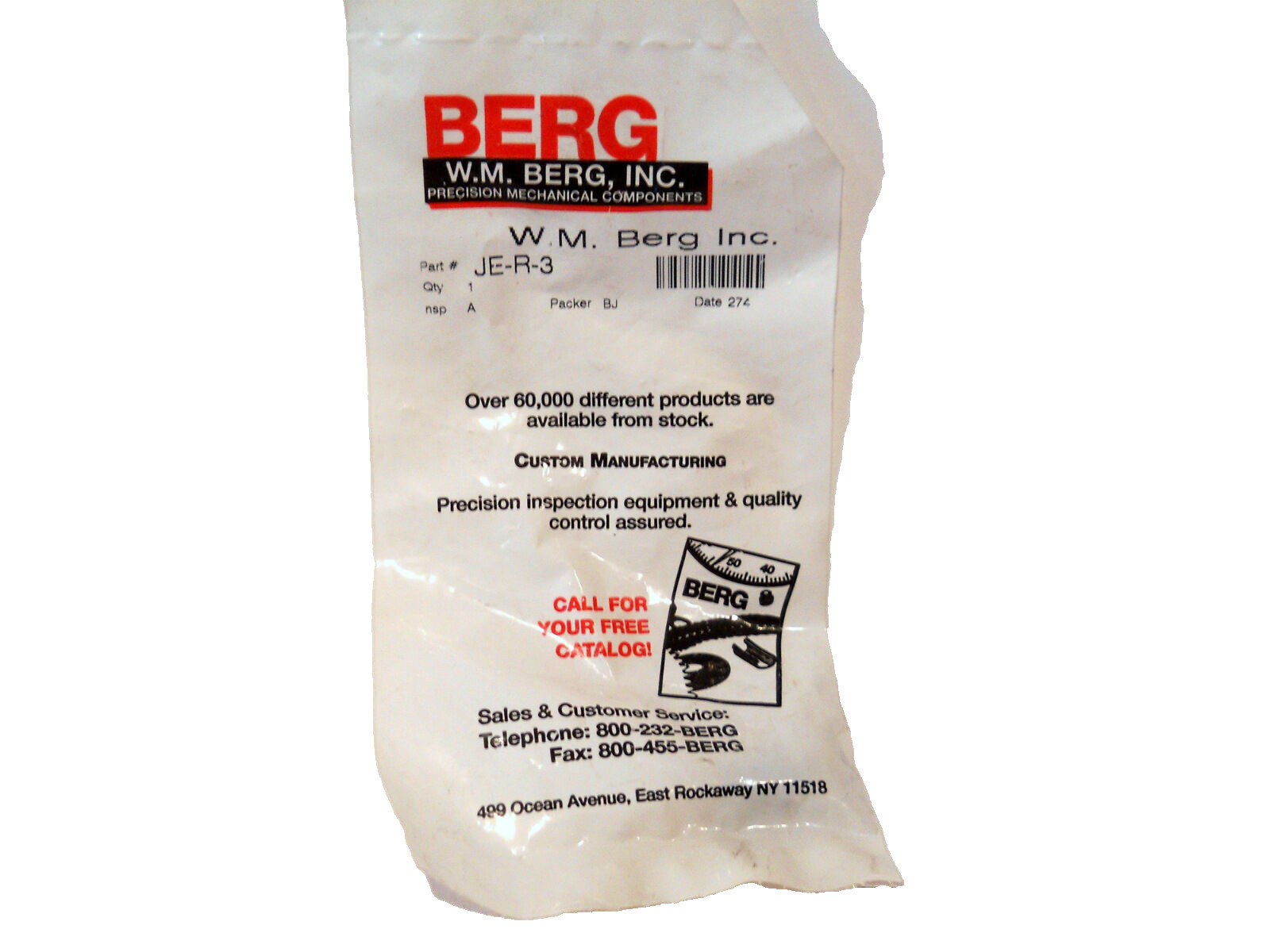 New W.M. Berg SS Roller Bearing Cam Follower, 0.3438" Diameter, JE-R-3