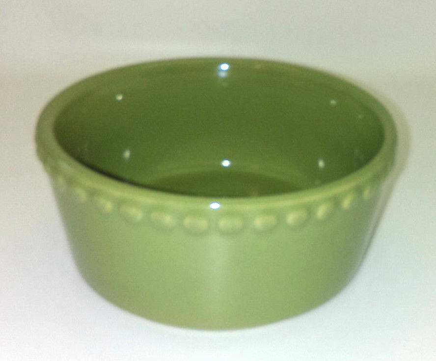 Green Signature Dog Bowl Dish Stoneware Ceramic 4.25 inch