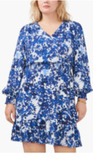 Vince Camuto Women's Opulent Blue Floral Long Sleeve Mini Dress Size XL