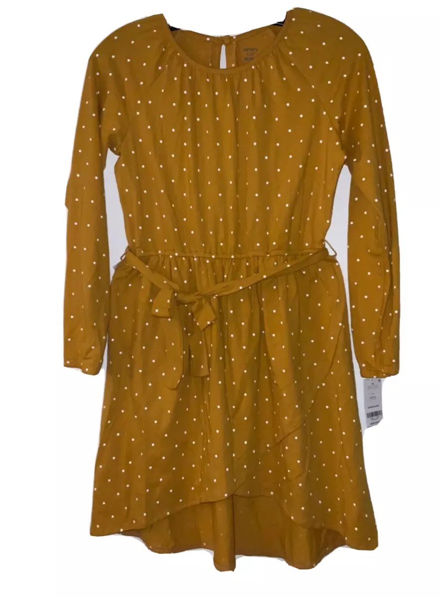 Carteru0026#039;s Girl Yellow Polka Dot Long Sleeve Tie-Waist Dress Size 14 |  eBay