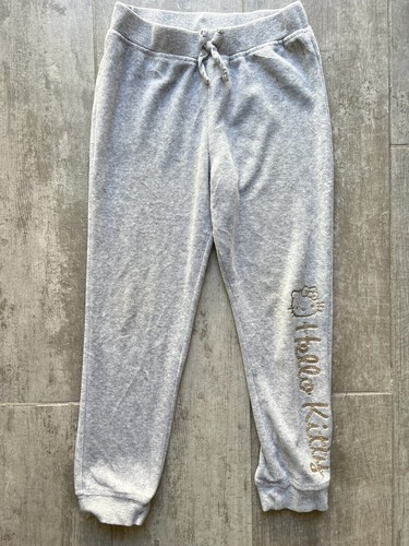 HELLO KITTY Velour Velvet Gray Gold Kids Girl Sweatpants Joggers Pants Soft 6X 6