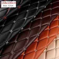 Thick Quilted Faux Leather Fabric Argyle Diamond Embroidered Car Upholstery Trim