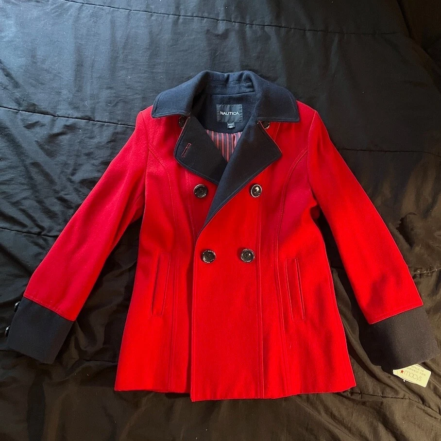 VALENTINO NAUTICA Cappuccio Staccabile Donna Rosso Blu Miscela Lana Pavone Taglia Med