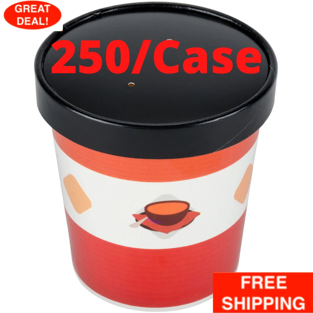 250 Pack 16 Oz Double Poly Coated Paper Cups And Lids Round Soup