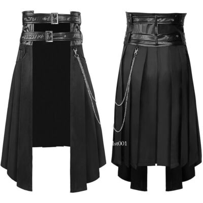 Punk Pleated Skirt Men's Gothic Leather Belt Medieval Roman