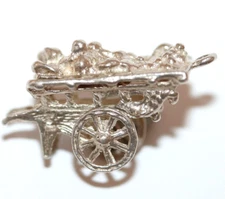 Vintage MOVING Sterling Silver Fruit Vegetable Wagon Bracelet Charm 3.4g
