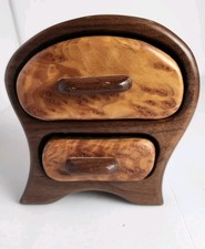 Handcrafted Bandsaw 6" Rounded turned Walnut Wood Jewelry blBox 2 Drawers