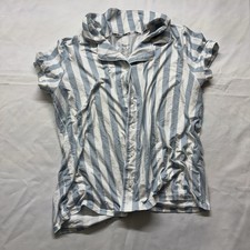 Born Womens Medium Blue White Striped Button ...