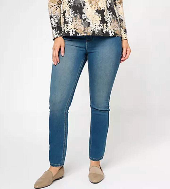 ISaac Mizrahi Live! 16 Petite Indigo Divine Denim Pull On Slim Leg Jeans A609814