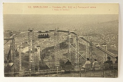 Barcelona Aerial Railway at Tibidabo Part of Amusement Park for Scenic Postcard