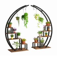 Circular Flower Stand Creative Plant Stand with Hanging Hooks Indoor Plant Rack