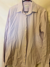 Calvin Klein Mens Dress Shirt Size 17 Purple White XL Plaid Pattern Button Up