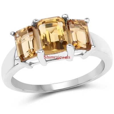 Natürlicher Citrin Edelstein Mit 18K Weißgold Beschichtetem Silber Damenring #56 - Bild 1 von 4