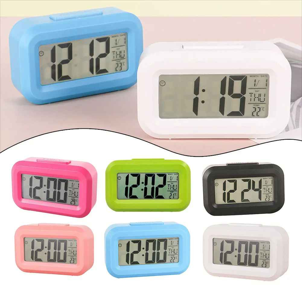 LED Digital Alarm Clock Snooze Backlight Calendar Time Display Table Desktop