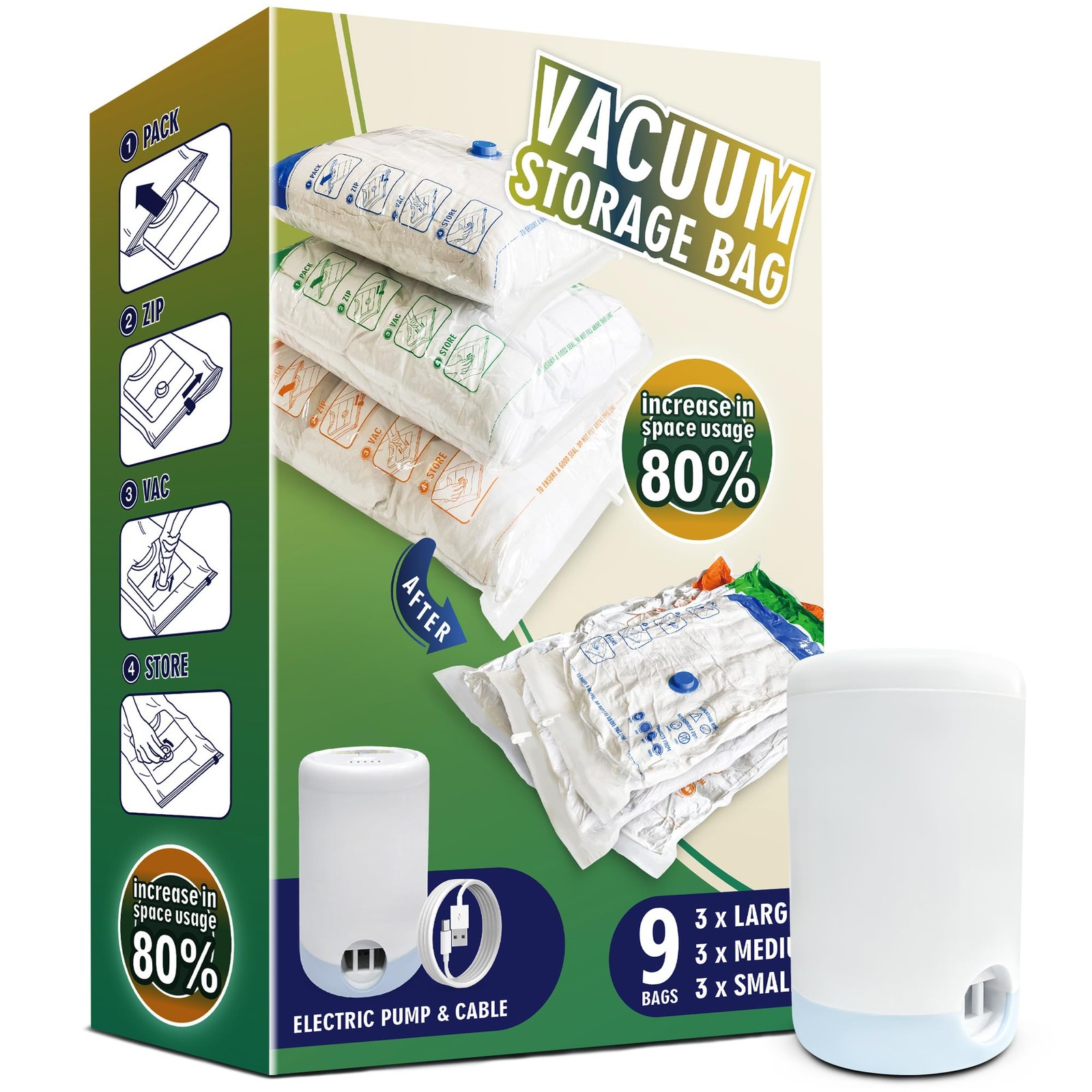 Space Saver Bags for Travel and Home Reusable 9 Pack Vacuum Storage Bags Save