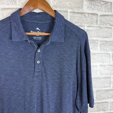 Tommy Bahama Heather Midnight Blue Lyocell Blend Casual Polo Shirt Mens LARGE