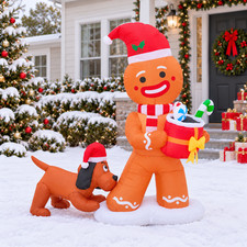 PTS 5 FT Lighted Christmas Inflatable Gingerbread Man with Dog