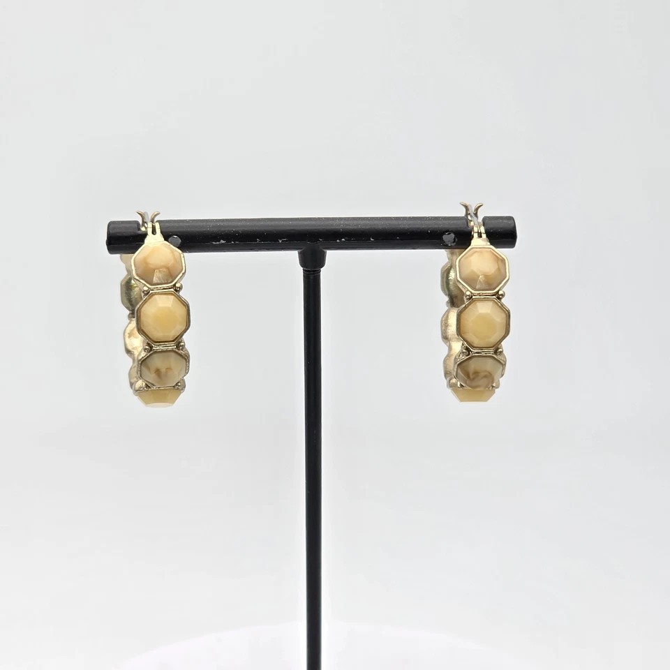 Pendientes de aro vintage LAUREN CONRAD LC piedras howlita neutras facetadas tono dorado Foto 2 de 4