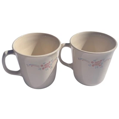 Vintage Corning USA Rose Floral Cream Mugs Set of 2 Microwave Safe Vitrelle - image 1 of 4