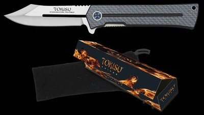 Tokisu Messer Ikigai Flipper 7Cr17MoV Stahl G10 / Blue Carbon Taschenmesser